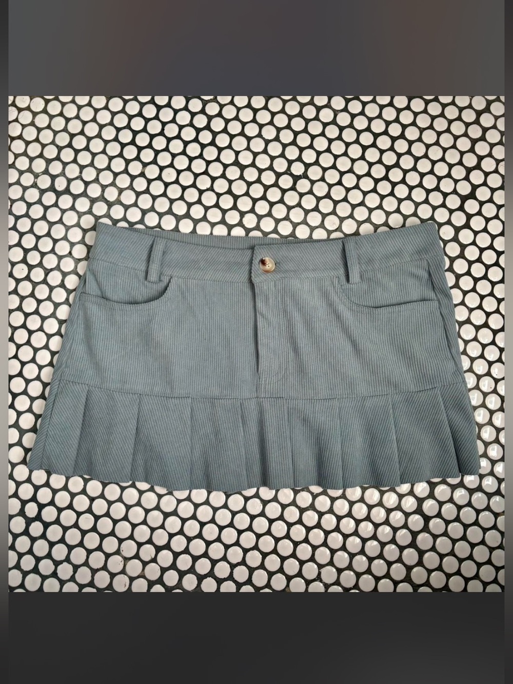 Edikted Blue Corduroy Pleated Mini Skirt - Picture 2 of 4